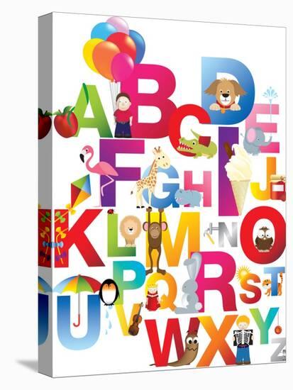 The Complete Childrens English Alphabet Spelt out with Different Fun Cartoon Animals and Toys-barney boogles-Stretched Canvas