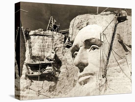 The Construction of the Mount Rushmore National Memorial, Detail of Abraham Lincoln,1928-null-Premier Image Canvas