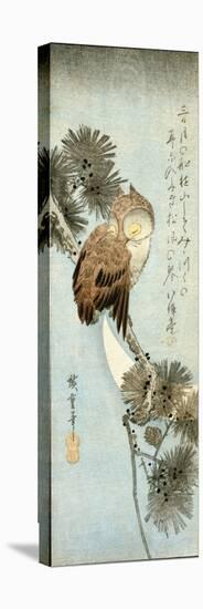 The Crescent Moon and Owl Perched on Pine Branches-Ando Hiroshige-Premier Image Canvas