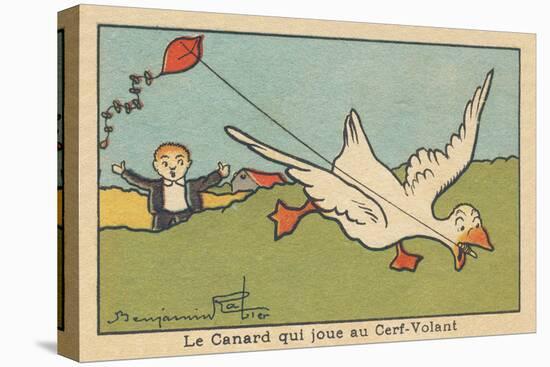 The Duck is Playing with a Kite,1936 (Illustration)-Benjamin Rabier-Premier Image Canvas