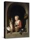 The Dutch Housewife Or, the Woman Hanging a Cockerel in the Window, 1650-Gerrit or Gerard Dou-Premier Image Canvas