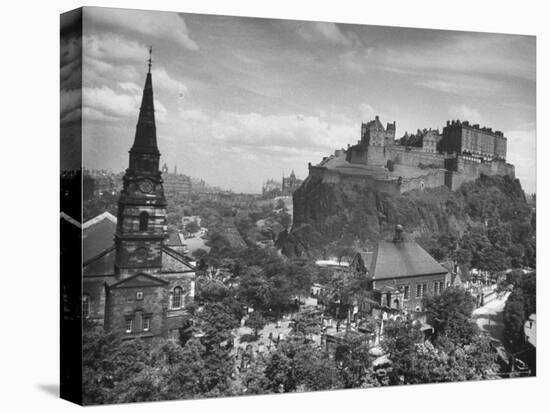 The Edinburgh Castle Sitting High on a Rock Above St. Cuthbert's Church-Hans Wild-Premier Image Canvas