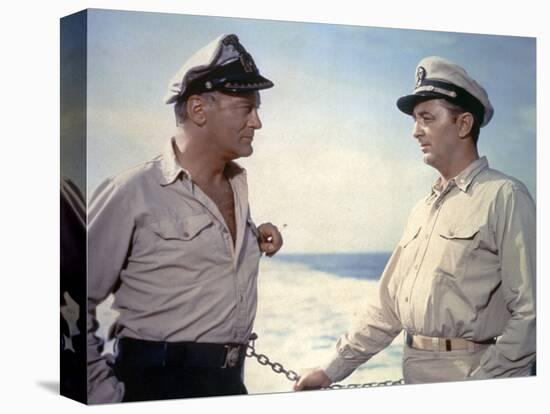 THE ENEMY BELOW by DickPowell with Robert Mitchum, Curd Jurgens, 1957 (photo)-null-Stretched Canvas