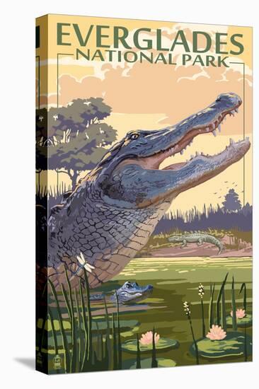The Everglades National Park, Florida - Alligator Scene-Lantern Press-Stretched Canvas