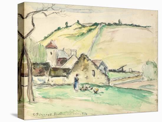 The Farm at Chatillon-Sur-Seine, 1882 (W/C, Wash and Charcoal on Paper)-Camille Pissarro-Premier Image Canvas