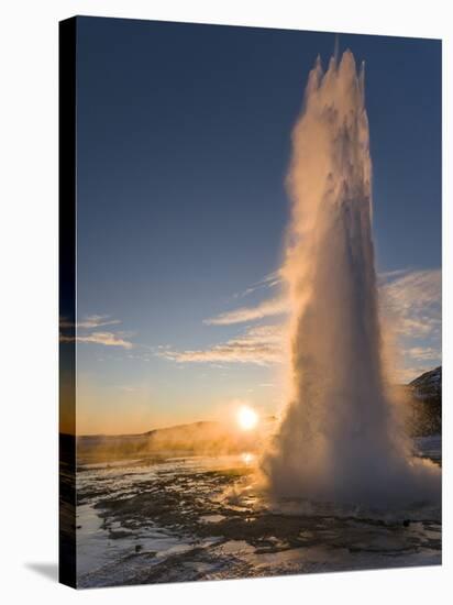 The Geysir Strokkur in Geothermal Area Haukadalur Part, Touristic Route Golden Circle During Winter-Martin Zwick-Premier Image Canvas