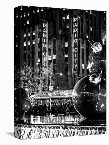 The Giant Christmas Ornaments on Sixth Avenue across from the Radio City Music Hall by Night-Philippe Hugonnard-Stretched Canvas