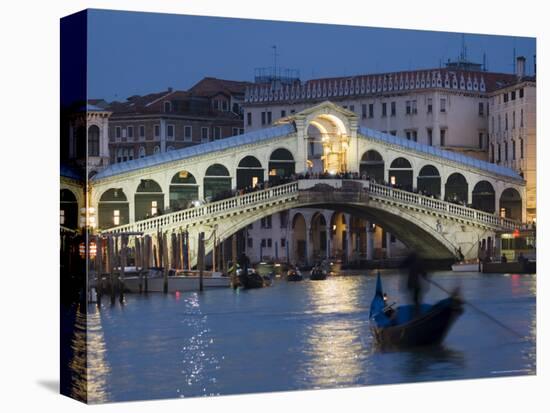 The Grand Canal, the Rialto Bridge and Gondolas at Night, Venice, Veneto, Italy-Christian Kober-Premier Image Canvas