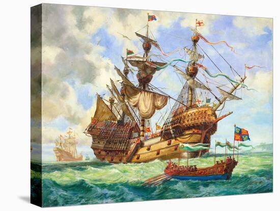 The Great Harry, Flagship of King Henry's Fleet, Sporting Many of its 251 Guns-C.l. Doughty-Premier Image Canvas