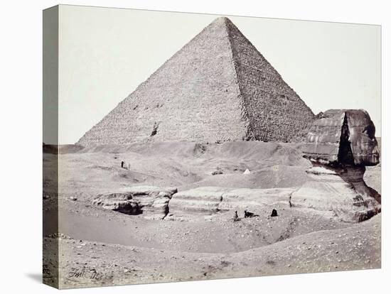 The Great Pyramid, with the Sphinx in the Foreground, El-Geezah, 1858 (B/W Photo)-Francis Frith-Premier Image Canvas