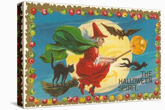 The Halloween Spirit, Witch on Broom-null-Stretched Canvas