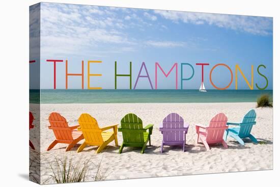 The Hamptons, New York - Colorful Beach Chairs-Lantern Press-Stretched Canvas