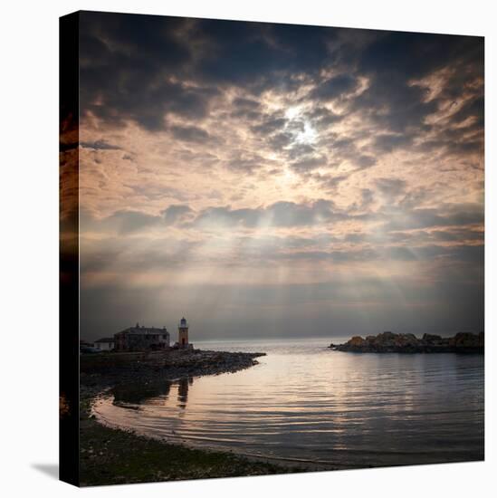 The Harbour and Lighthouse at Portpatrick, Dumfries and Galloway, Scotland, on a Stormy Day..-Travellinglight-Premier Image Canvas