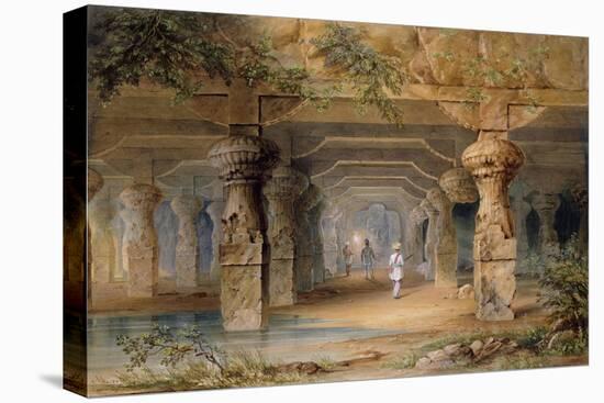 The Interior of the Great Cave, Elephanta, Bombay, 19th Century (Pencil, W/C)-Thomas J. Rawlins-Premier Image Canvas