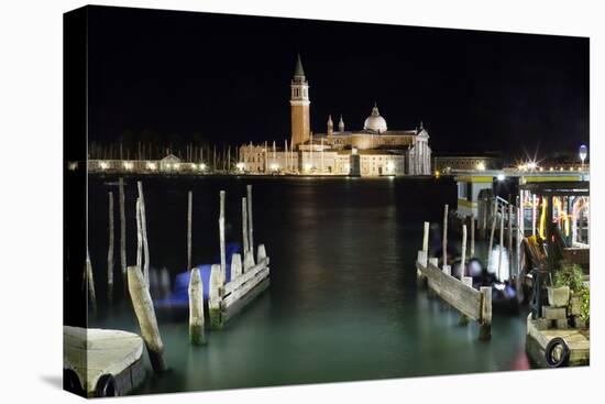 The Island and Church of San Georgio Maggiore at Night with a Boat Dock in the Foreground, Venice-Sean Cooper-Premier Image Canvas