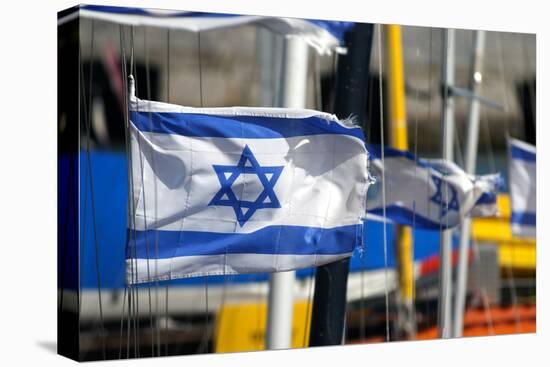 The Israeli Flag Fly's in the Breeze at the Harbor in Jaffa, Israel-David Noyes-Premier Image Canvas