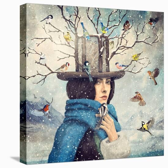 The Lady With The Bird Feeder Hat-Paula Belle Flores-Stretched Canvas