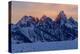 The last rays of sunset hit the Grand Teton on a winter evening-Tim Laman-Premier Image Canvas