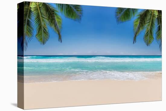 The Leaves of Palm Trees on Sunny Tropical Beach. Summer Vacation and Tropical Beach Background Con-Lucky-photographer-Premier Image Canvas