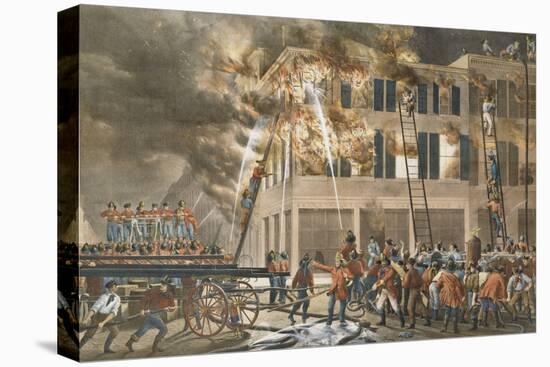 The Life of a Fireman, Now Then with a Will - Shake Her Up Boys!, 1854-Currier & Ives-Premier Image Canvas