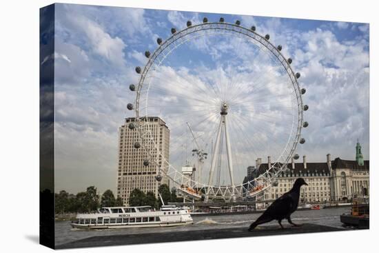 The London Eye On The Thames River With A Pigeon In The Foreground-Karine Aigner-Premier Image Canvas