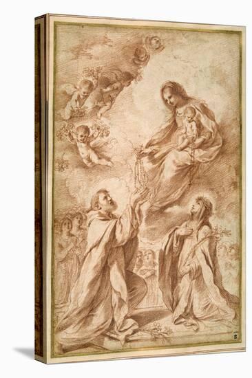 The 'Madonna Del Rosario' with St. Dominic and St. Catherine of Siena-Guercino (Giovanni Francesco Barbieri)-Premier Image Canvas