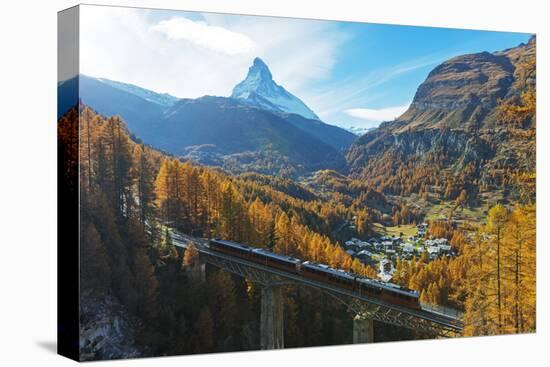 The Matterhorn, 4478m, Findelbach bridge and the Glacier Express Gornergrat, Zermatt, Valais, Swiss-Christian Kober-Premier Image Canvas