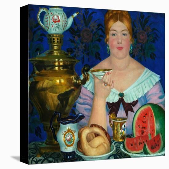 The Merchant's Wife Drinking Tea, 1923-Boris Michaylovich Kustodiev-Premier Image Canvas