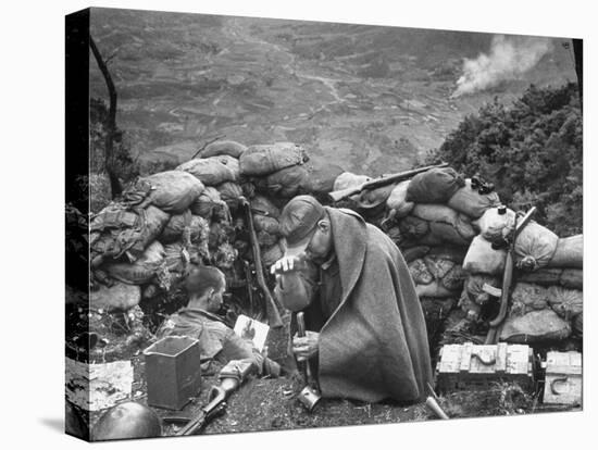 The Morning After an Enemy Attack, Two Men Relaxing in a Sandbagged Position-Michael Rougier-Premier Image Canvas