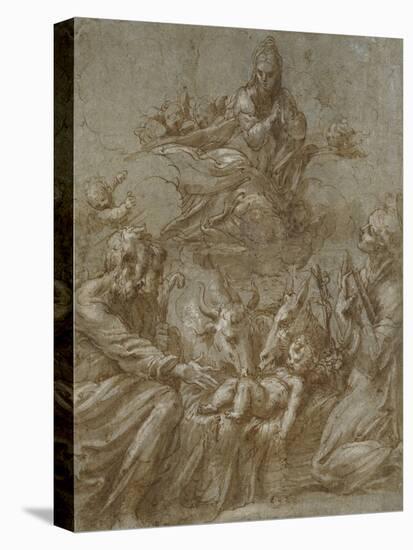 The Nativity of Christ (Pen and Brown Ink Washed in Grey and Heightened with White Bodycolour on Bl-Parmigianino-Premier Image Canvas