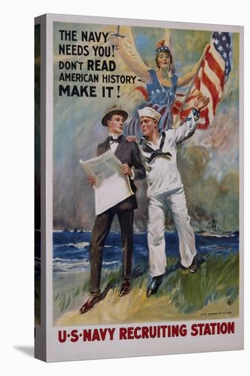 The Navy Needs You! U.S. Navy Recruiting Station Poster-James Montgomery Flagg-Premier Image Canvas