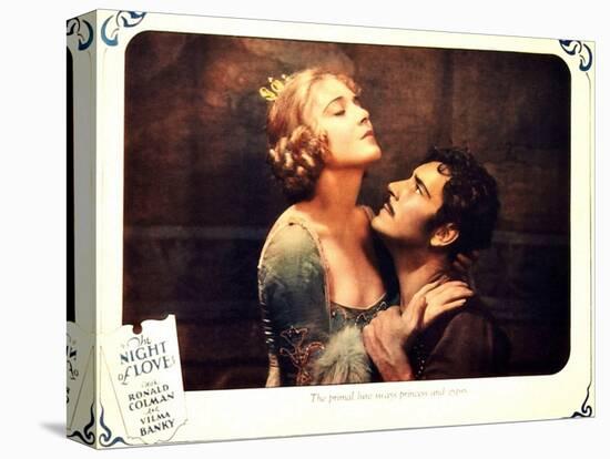 THE NIGHT OF LOVE, l-r: Vilma Banky, Ronald Colman on lobbycard, 1927-null-Stretched Canvas