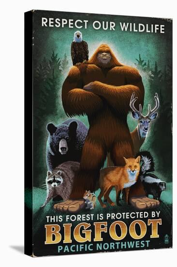 The Pacific Northwest - Respect Our Wildlife - Bigfoot-Lantern Press-Stretched Canvas