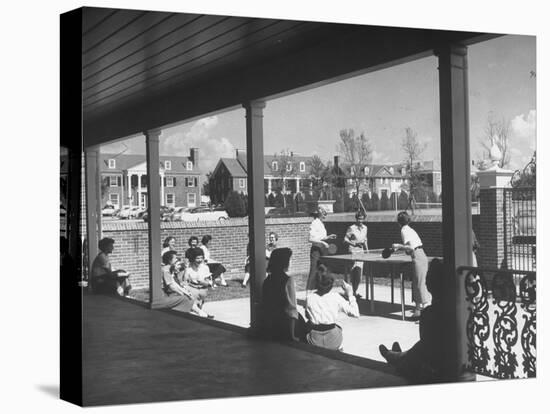 The Patio of the Delta Delta Delta House Being Used for Ping Pong, Sun Bathing and Outdoor Eating-null-Premier Image Canvas