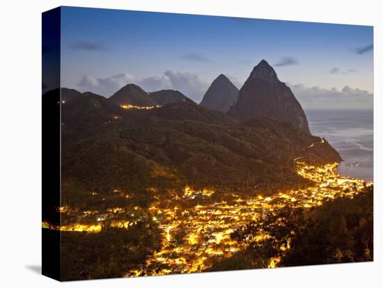 The Pitons and Soufriere at Night, St. Lucia, Windward Islands, West Indies, Caribbean-Donald Nausbaum-Premier Image Canvas
