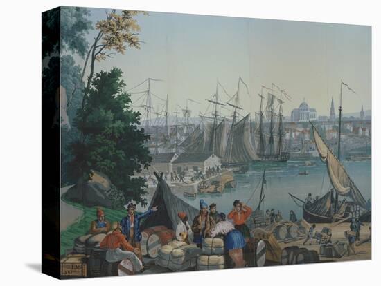 The Port of Boston in the United States of America, Painted Wallpaper, Made by Zuber at Mulhouse-null-Premier Image Canvas