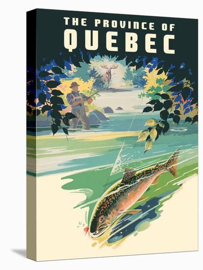 The Province of Québec - Trout Fishing, Vintage Travel Poster, 1930-Pacifica Island Art-Stretched Canvas