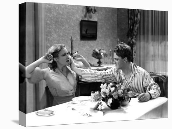 The Public Enemy, Mae Clarke, James Cagney, 1931, Domestic Fight With Grapefruit-null-Stretched Canvas