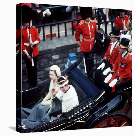 The Queen and Prince of Wales Drive Through Caernarvon After Investiture July 1969-null-Premier Image Canvas