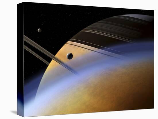 The Ringed Giant Saturn Rises Above the Haze of Titan-Stocktrek Images-Premier Image Canvas