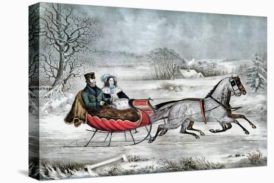 The Road - Winter (Currier and His 2nd Wife, Laura Ormsbee, 1843)-Currier & Ives-Premier Image Canvas