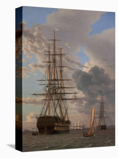 The Russian Ship of the Line Azov and a Frigate at Anchor in the Roads of Elsinore, 1828-Christoffer-wilhelm Eckersberg-Premier Image Canvas