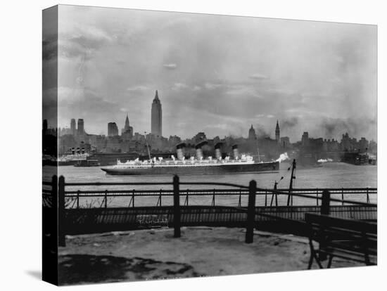 The S.S. Mauretania and New York City Skyline-null-Premier Image Canvas