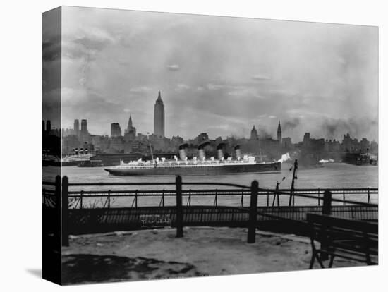 The S.S. Mauretania and New York City Skyline-null-Premier Image Canvas