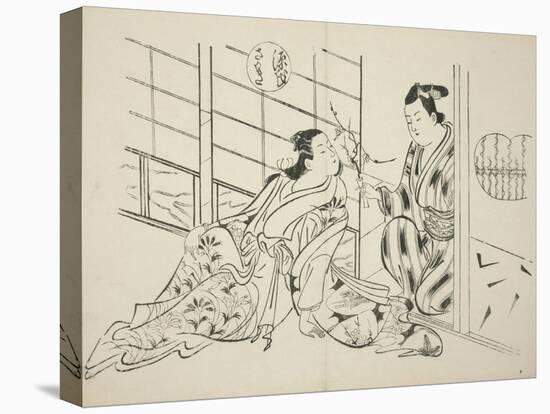 The Sakaki Chapter from The Tale of Genji , from a series of Genji parodies, c.1710-Okumura Masanobu-Premier Image Canvas