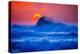 The setting sun and large winter waves breaking off the north coast of Kauai, Hawaii-Mark A Johnson-Premier Image Canvas