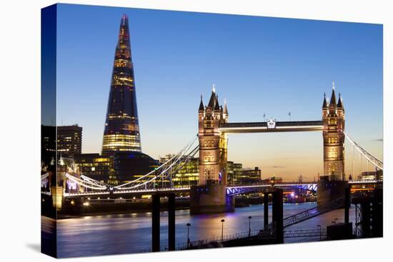The Shard and Tower Bridge at Night, London, England, United Kingdom, Europe-Miles Ertman-Premier Image Canvas