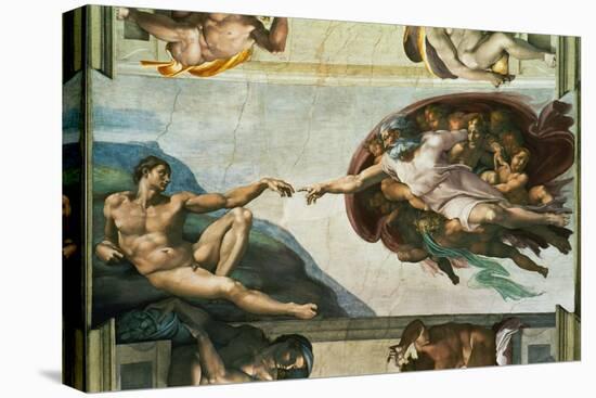 The Sistine Chapel; Ceiling Frescos after Restoration, the Creation of Adam-Michelangelo Buonarroti-Premier Image Canvas