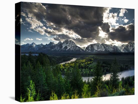 The Snake River with the Sun Setting over the Grand Tetons in the Background-Brad Beck-Premier Image Canvas