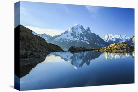 The Snowy Peaks of Mont Blanc are Reflected in the Blue Water of Lac Blanc at Dawn, France-Roberto Moiola-Premier Image Canvas